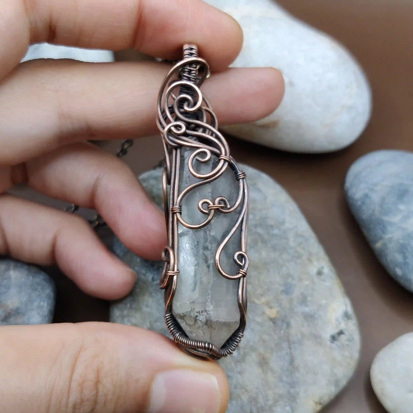 Aadhini- Clear Quartz Necklace - 001 SA3 By Sanguine Aura Handcrafted Jewellery