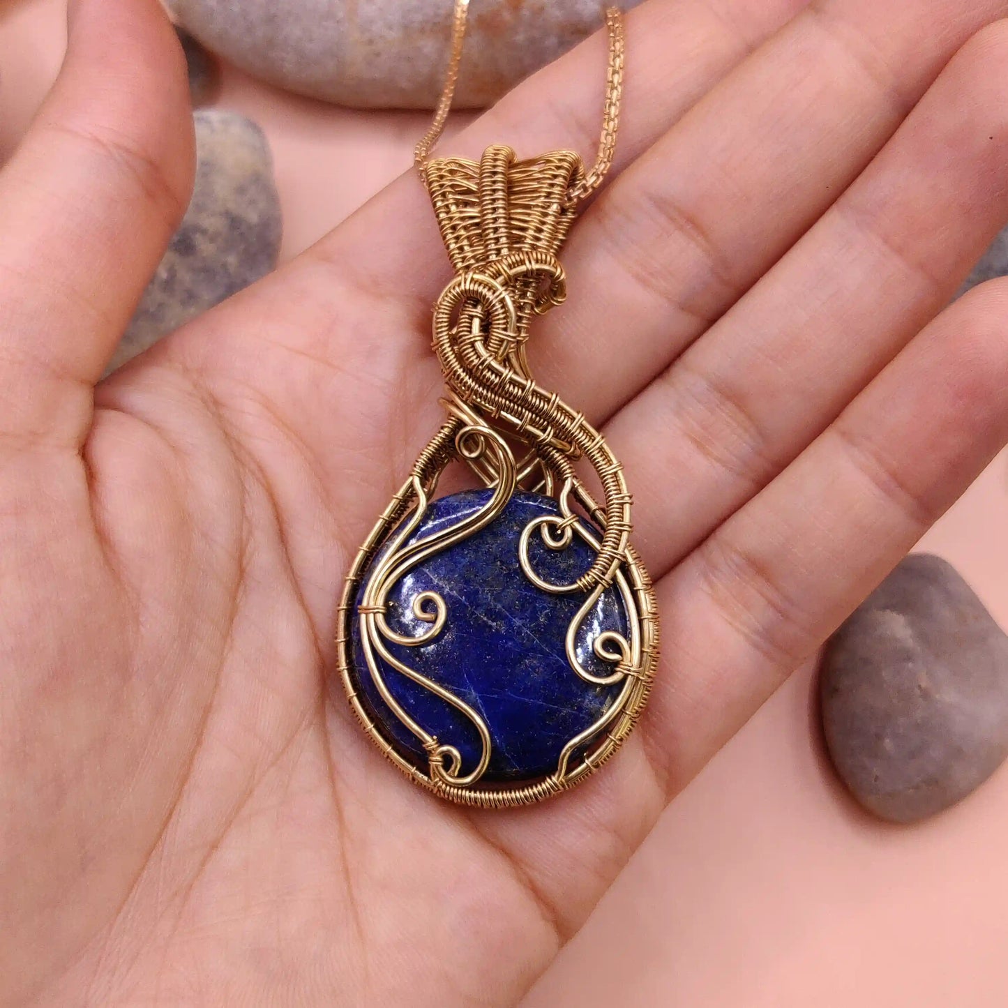 Aadhya 003 Lapis lazuli locket in brass in hand made by sanguine aura handmade jewelry, India