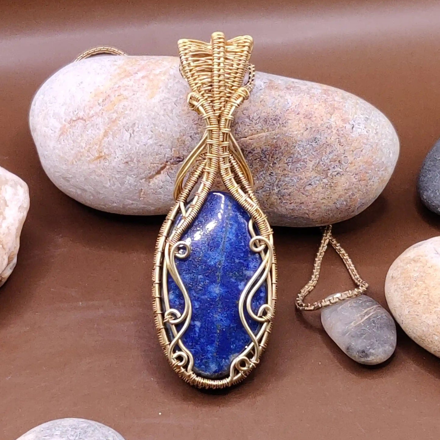 Aadhya lapis lazuli gold tone brass pendant 005 made by sanguine aura with genuine authentic crystal