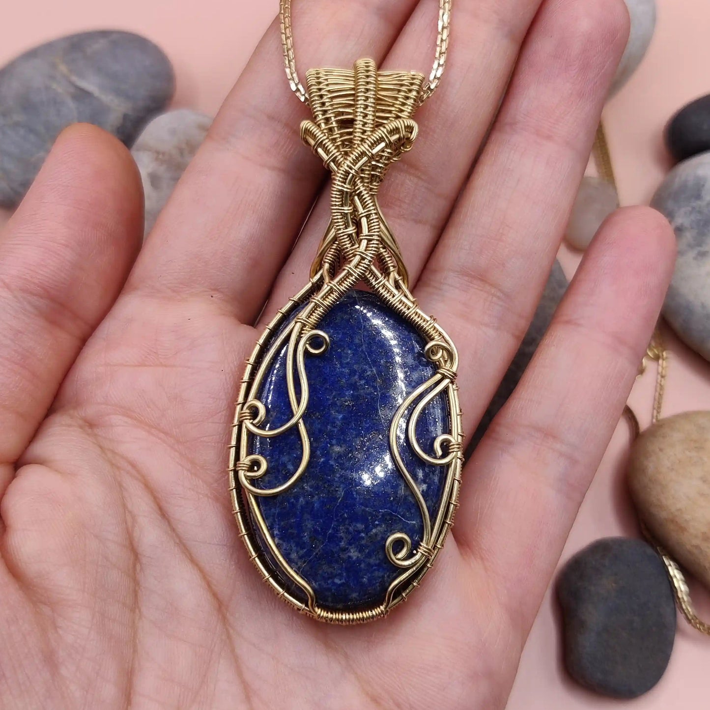 Aadhya lapis lazuli brass pendant 002 in hand made by sanguine aura jewelry, India