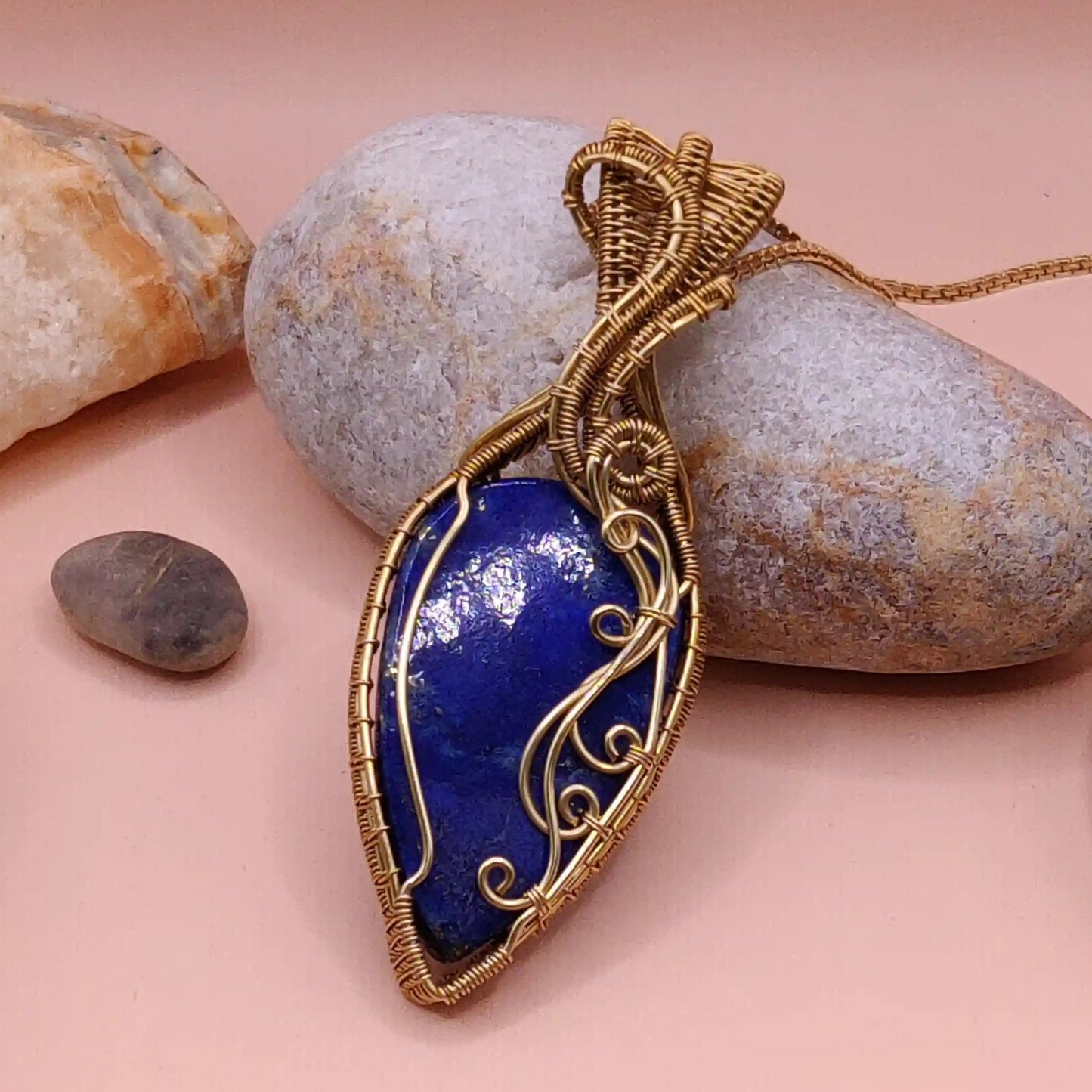 Aadhya lapis lazuli gold colour brass pendant 004 made by sanguine aura handcrafted jewellery, India