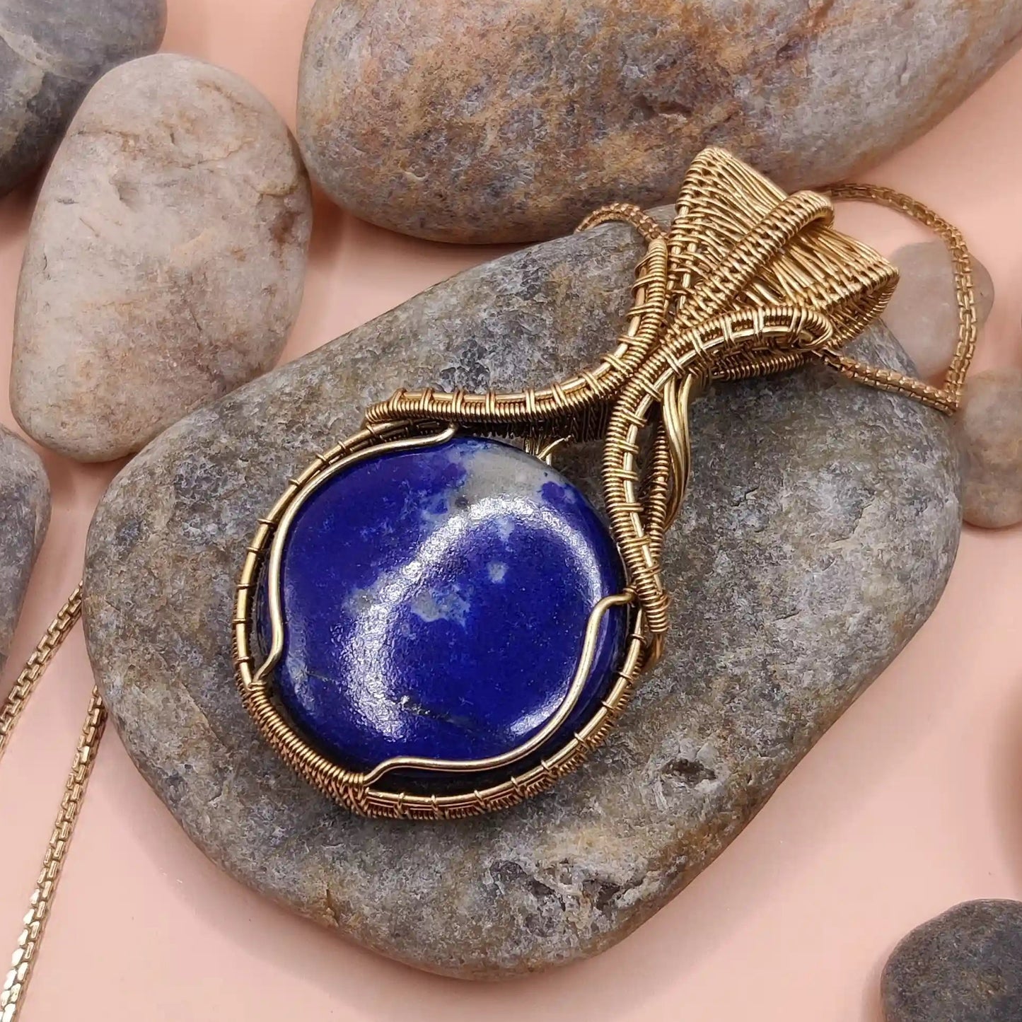 Aadhya lapis lazuli pendant in brass 001 with intricate and beautiful weaving patterns for men and women by sanguine aura handcrafted jewellery, India