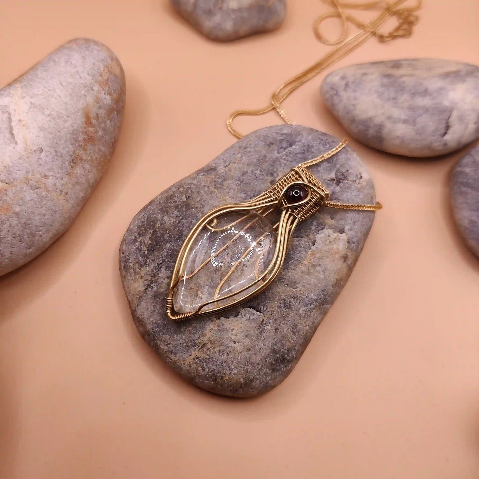 Advithi - Clear Quartz and Garnet Necklace 002 By Sanguine Aura Handcrafted Jewellery