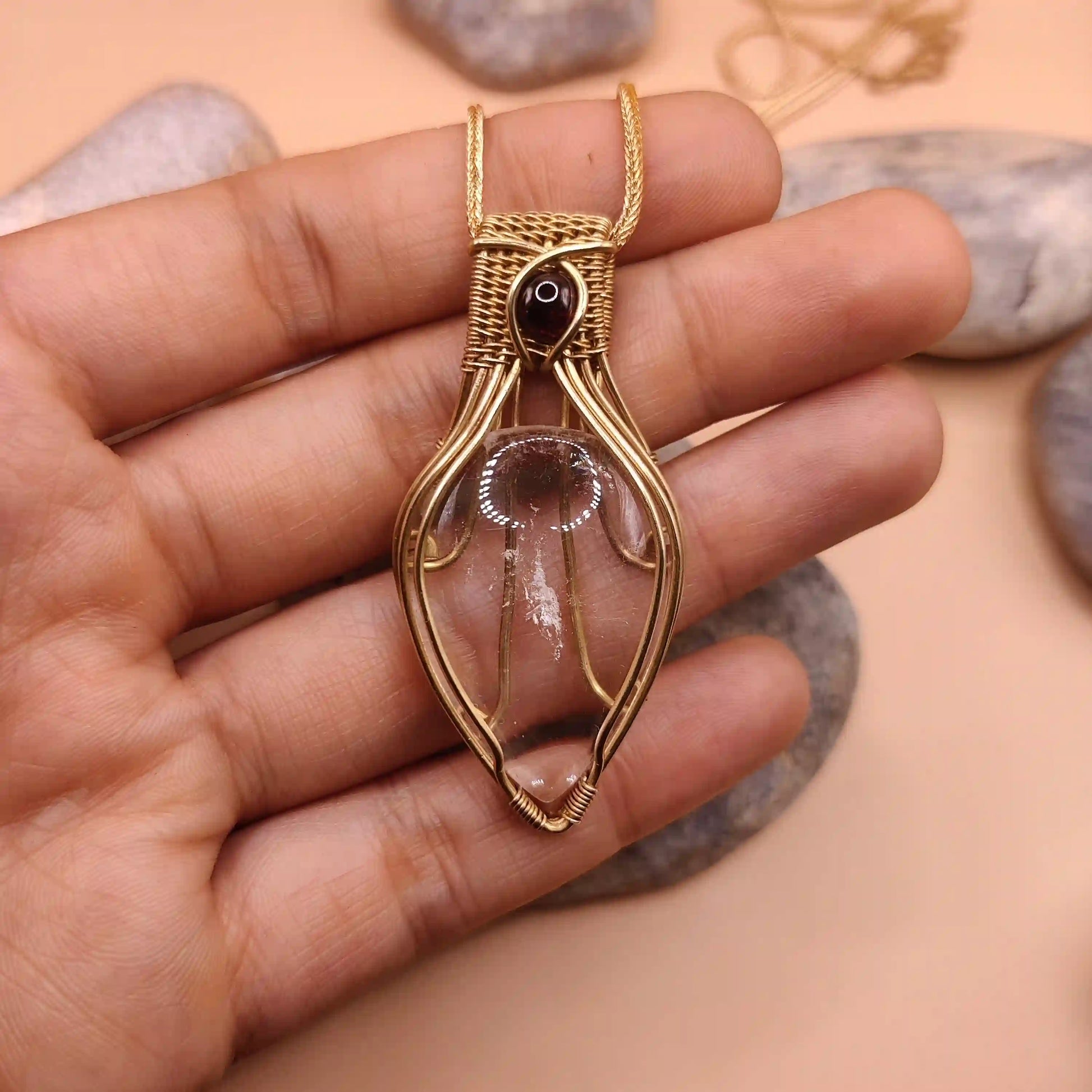 Advithi - Clear Quartz and Garnet Necklace 002 SA2 By Sanguine Aura Handcrafted Jewellery