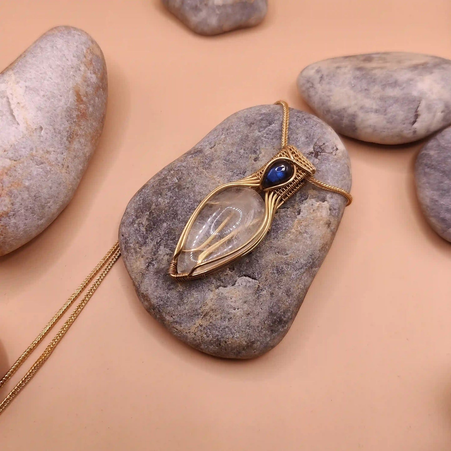 Advithi - Clear Quartz and Labradorite Necklace - 001 By Sanguine Aura Handcrafted Jewellery