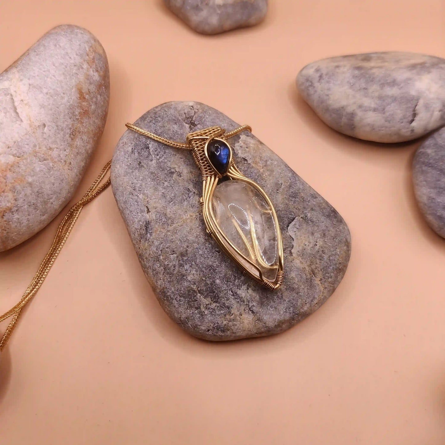 Advithi - Clear Quartz and Labradorite Necklace - 001 SA1 By Sanguine Aura Handcrafted Jewellery