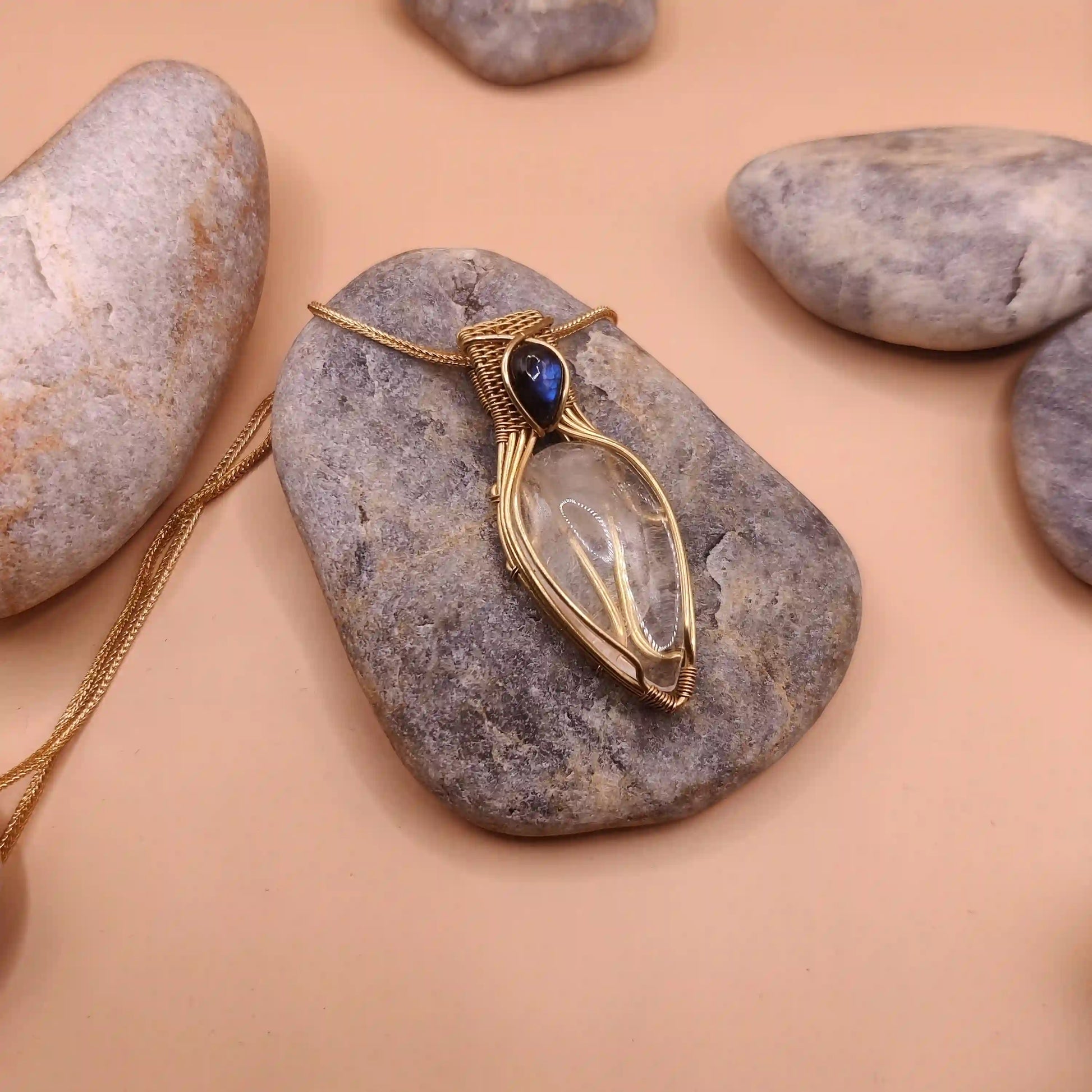 Advithi - Clear Quartz and Labradorite Necklace - 001 SA1 By Sanguine Aura Handcrafted Jewellery