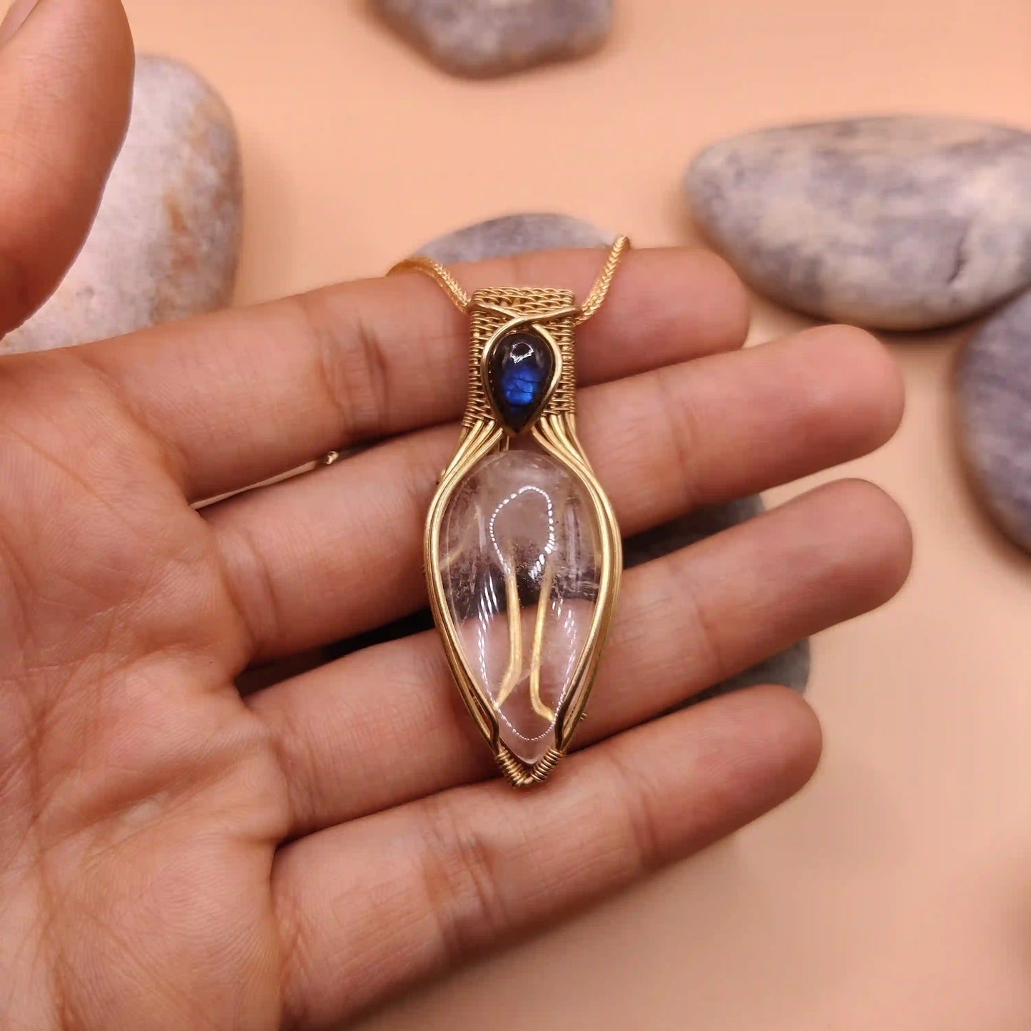 Advithi - Clear Quartz and Labradorite Necklace - 001 SA2 By Sanguine Aura Handcrafted Jewellery