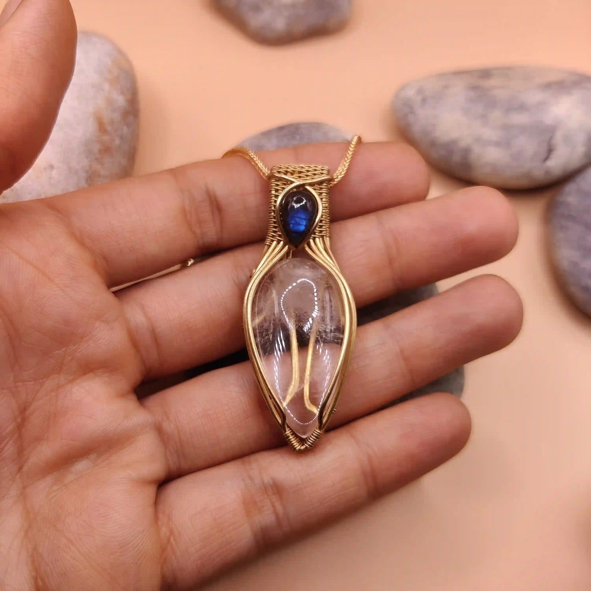 Advithi - Clear Quartz and Labradorite Necklace - 001 SA2 By Sanguine Aura Handcrafted Jewellery