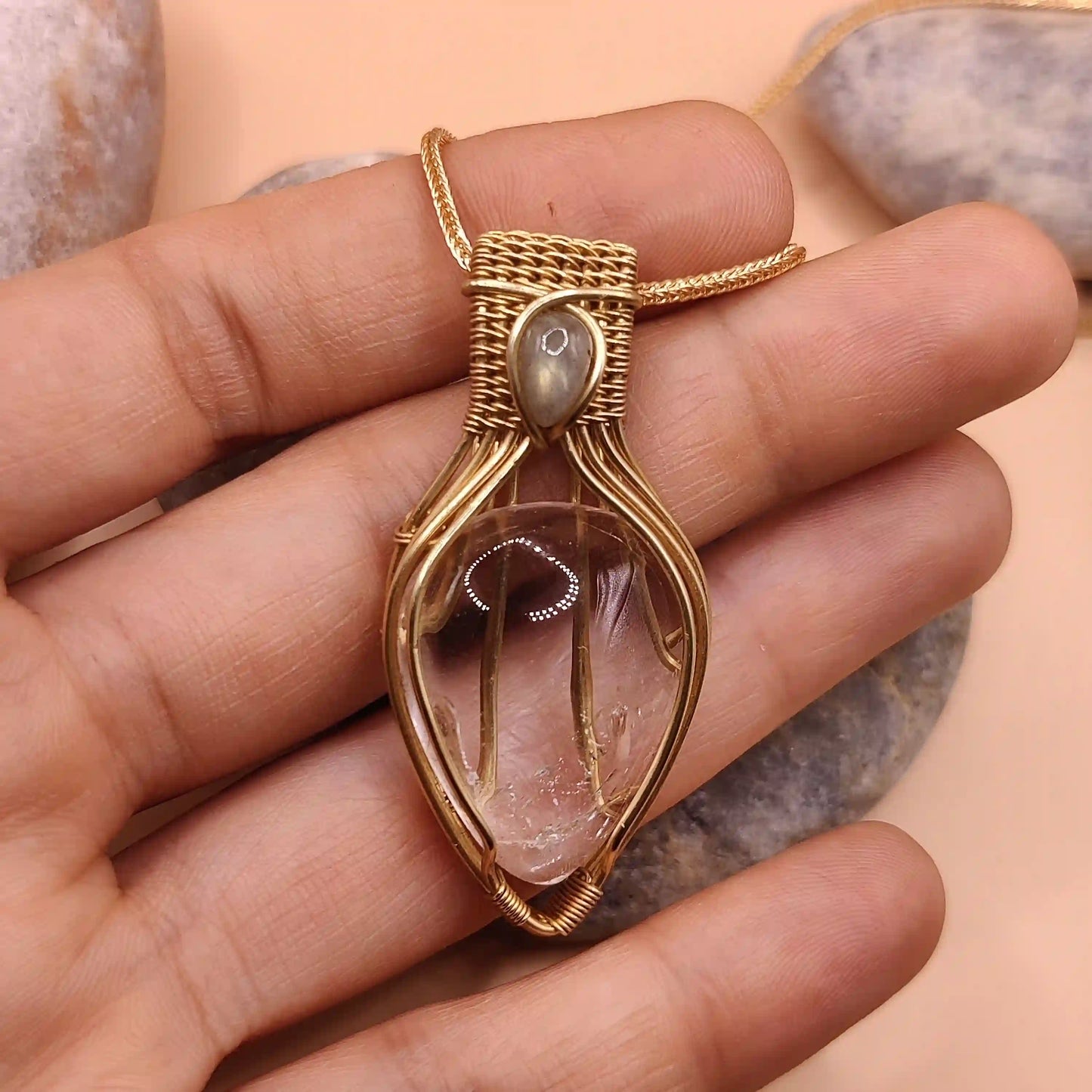 Advithi - Clear Quartz and Labradorite Necklace 002 By Sanguine Aura Handcrafted Jewellery