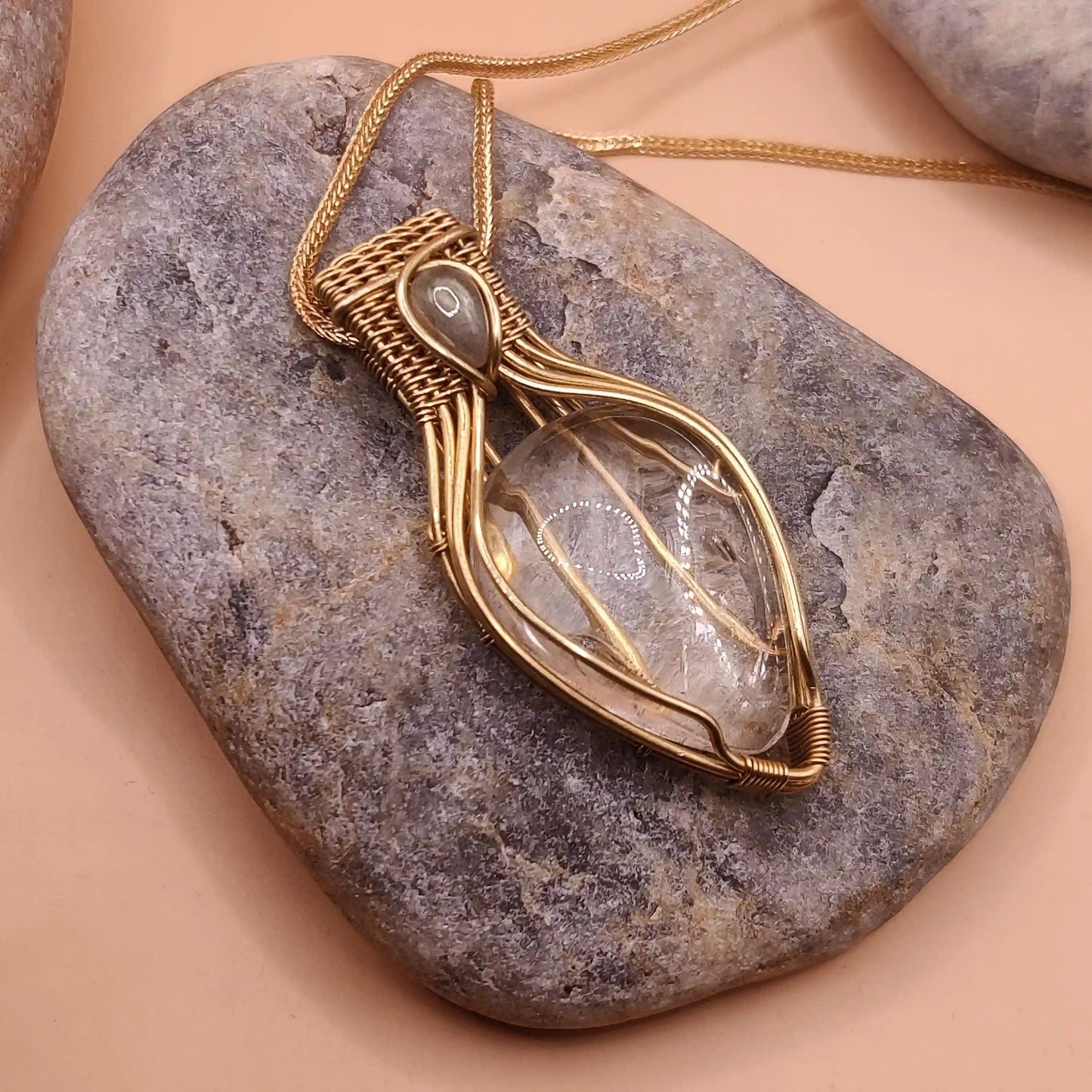 Advithi - Clear Quartz and Labradorite Necklace 002 SA1 By Sanguine Aura Handcrafted Jewellery