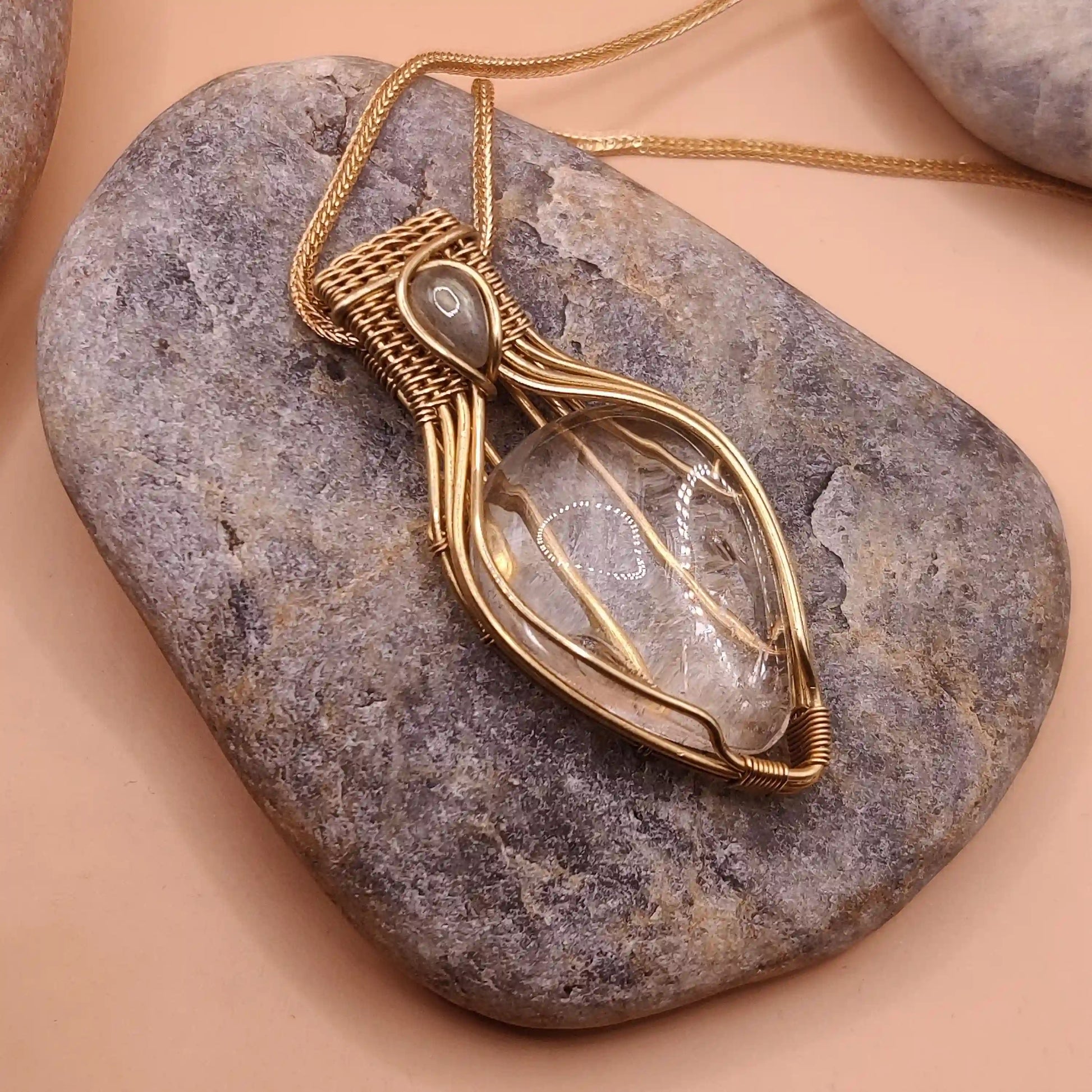 Advithi - Clear Quartz and Labradorite Necklace 002 SA1 By Sanguine Aura Handcrafted Jewellery