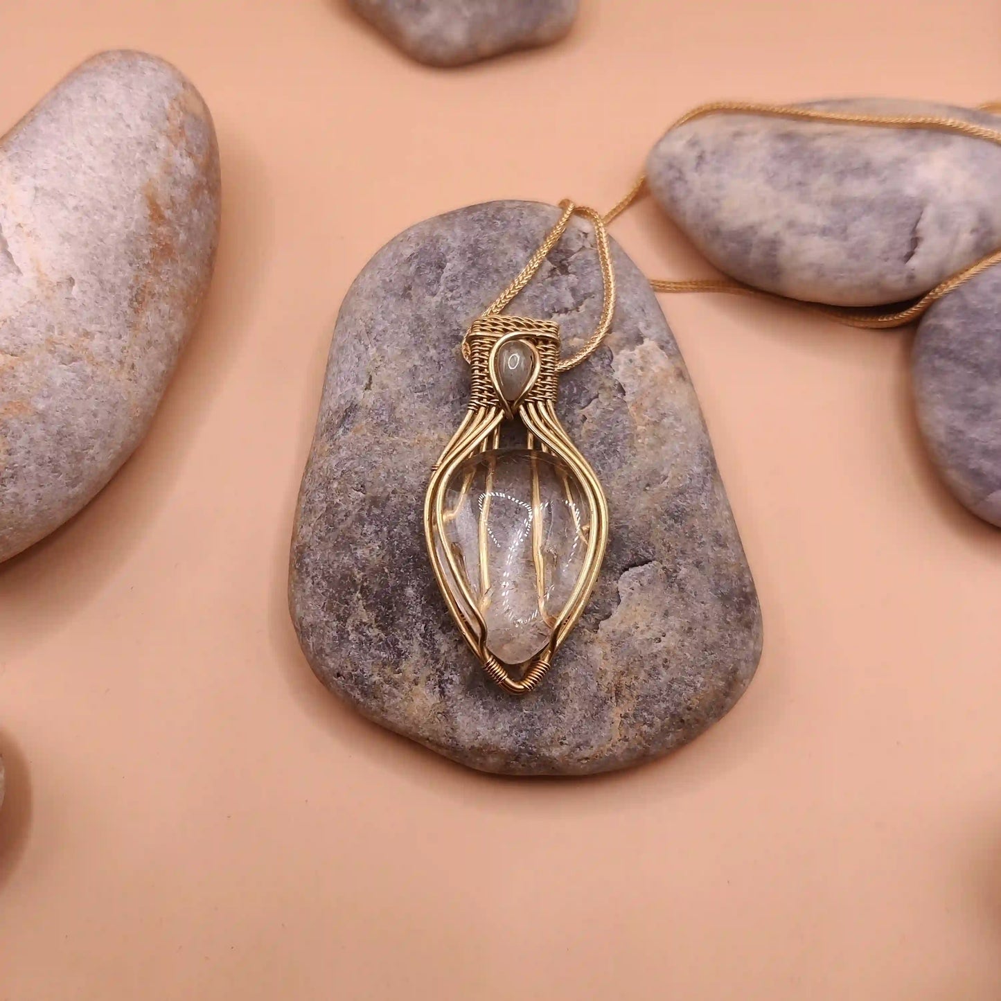 Advithi - Clear Quartz and Labradorite Necklace 002 SA2 By Sanguine Aura Handcrafted Jewellery