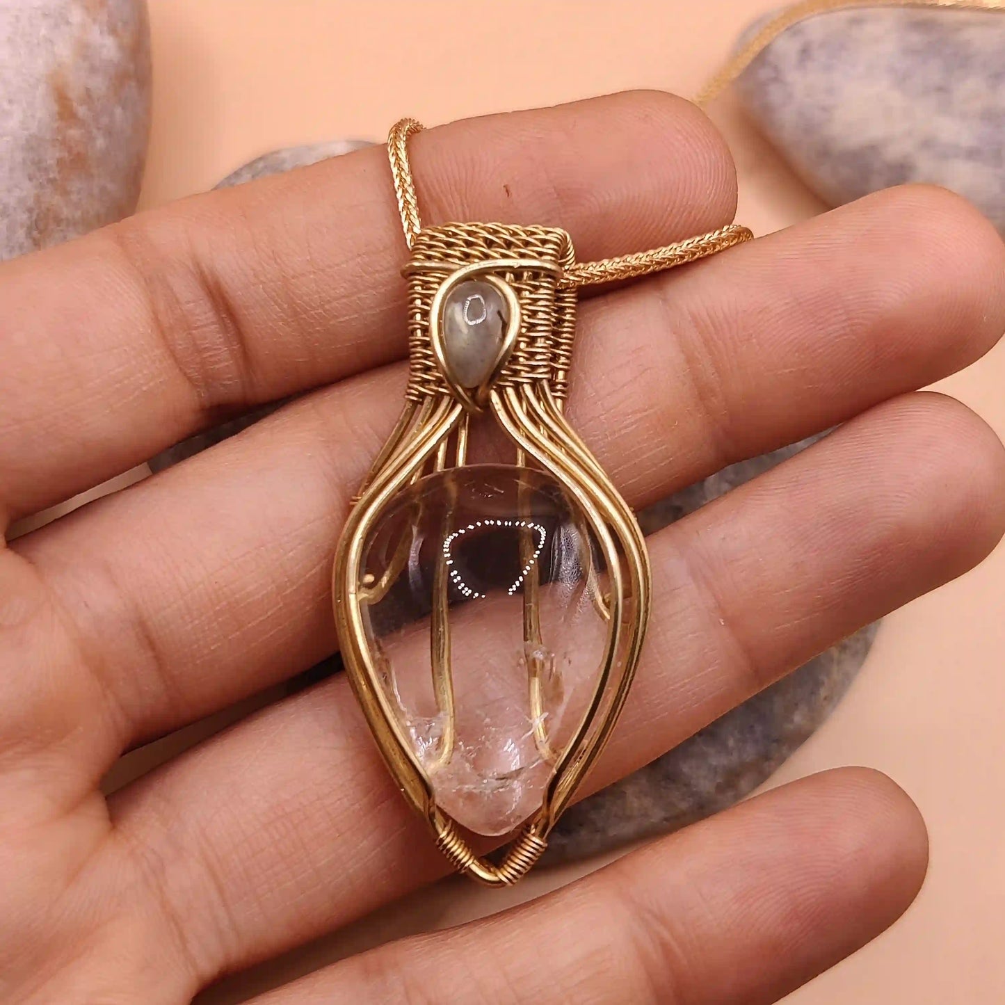 Advithi - Clear Quartz and Labradorite Necklace 002 SA3 By Sanguine Aura Handcrafted Jewellery
