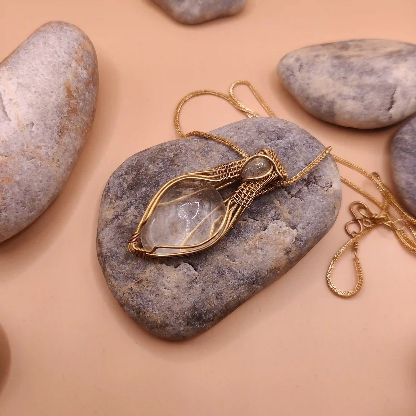 Advithi - Clear Quartz and Lapis Lazuli Necklace 003 By Sanguine Aura Handcrafted Jewellery