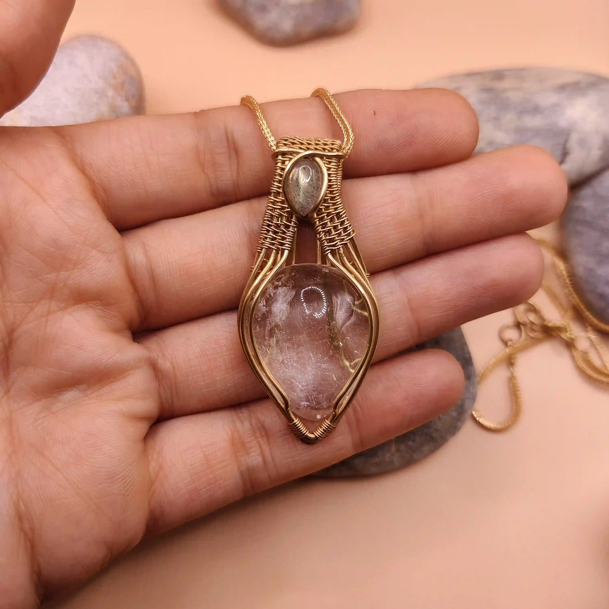 Advithi - Clear Quartz and Lapis Lazuli Necklace 003 SA2 By Sanguine Aura Handcrafted Jewellery