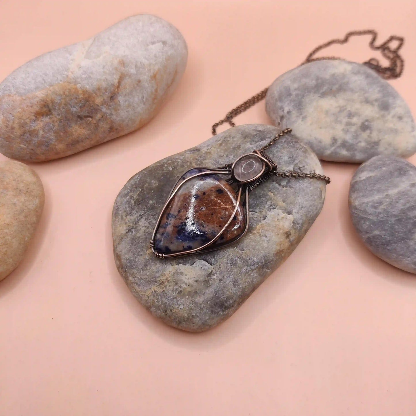 Advithi - Sodalite and Rose Quartz Necklace By Sanguine Aura Handcrafted Jewellery