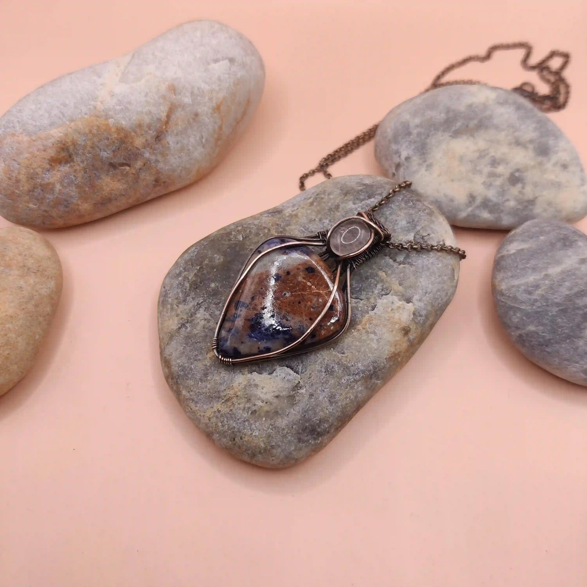 Advithi - Sodalite and Rose Quartz Necklace By Sanguine Aura Handcrafted Jewellery