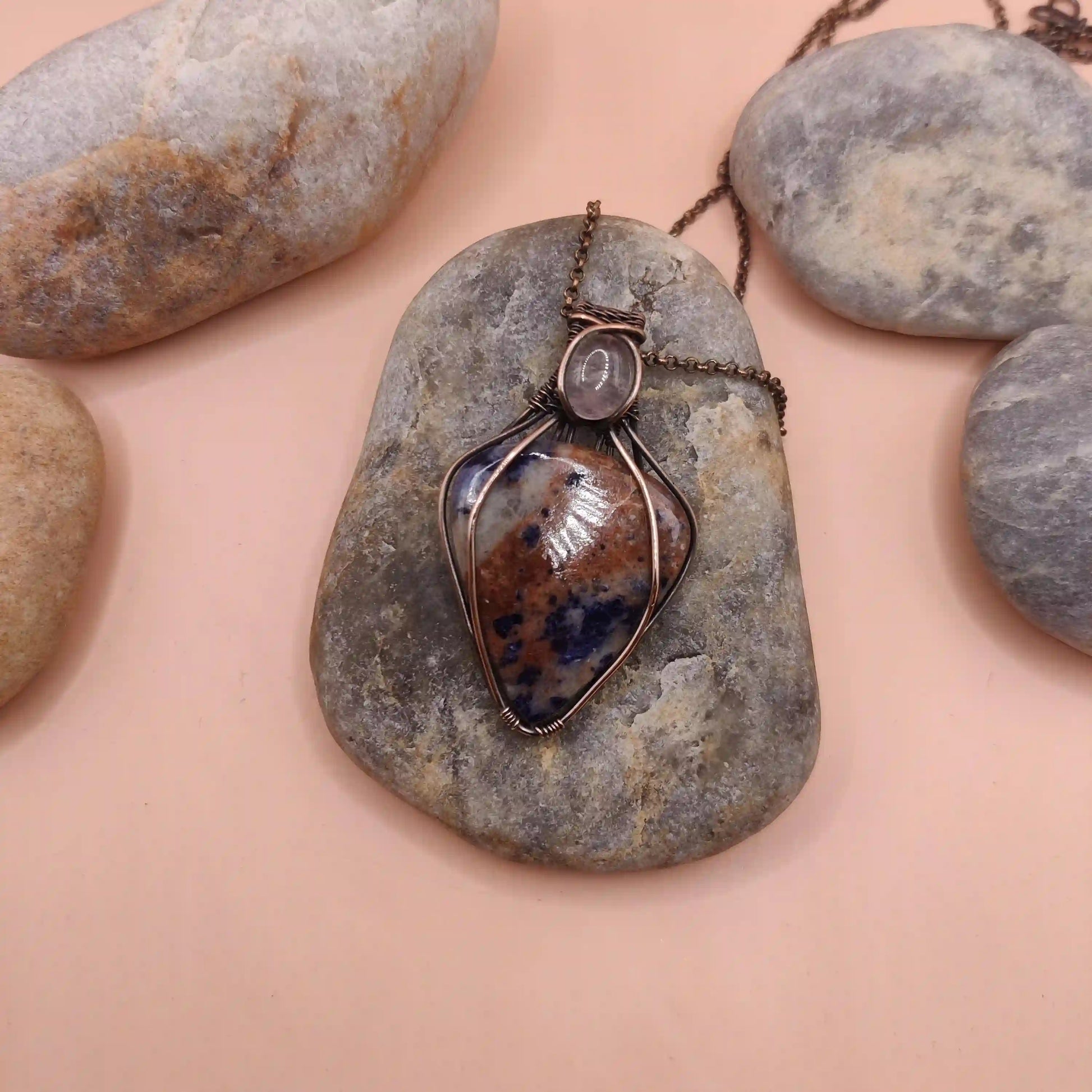 Advithi - Sodalite and Rose Quartz Necklace SA2 By Sanguine Aura Handcrafted Jewellery