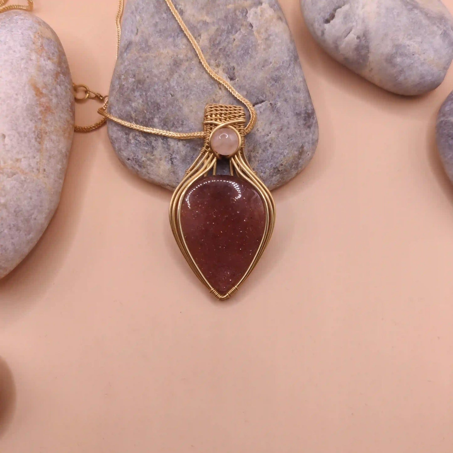 Advithi - Strawberry Quartz and Rose Quartz Necklace 001 By Sanguine Aura Handcrafted Jewellery