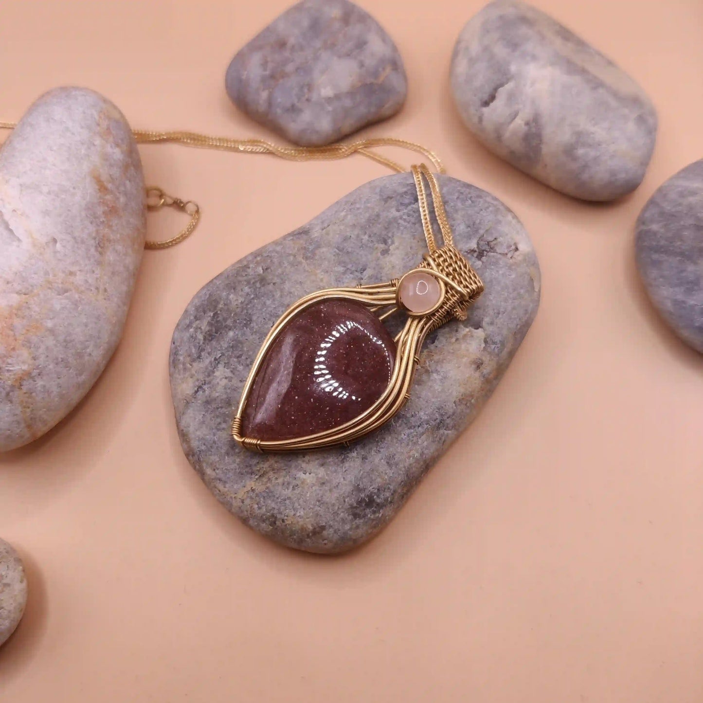 Advithi - Strawberry Quartz and Rose Quartz Necklace 001 SA1 By Sanguine Aura Handcrafted Jewellery