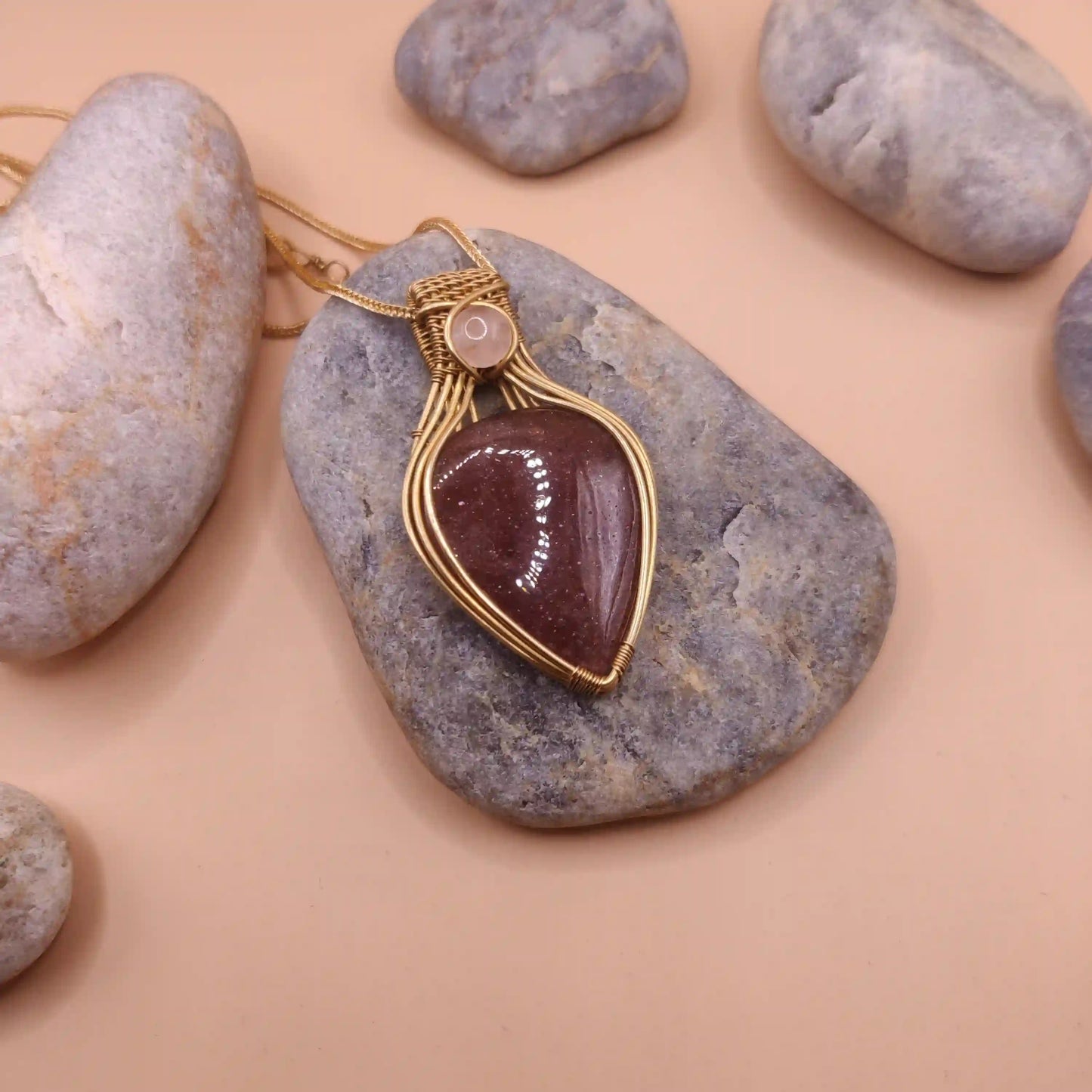 Advithi - Strawberry Quartz and Rose Quartz Necklace 001 SA2 By Sanguine Aura Handcrafted Jewellery