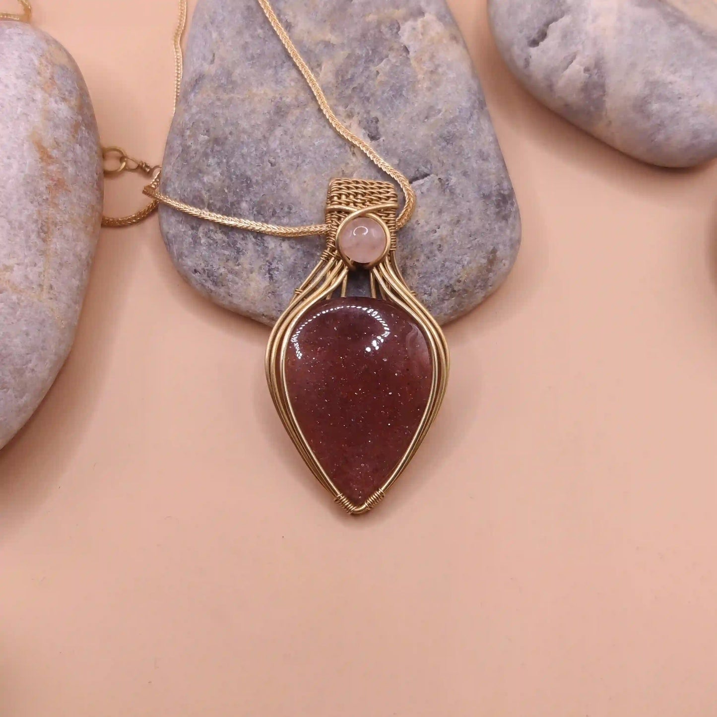 Advithi - Strawberry Quartz and Rose Quartz Necklace 001 SA3 By Sanguine Aura Handcrafted Jewellery