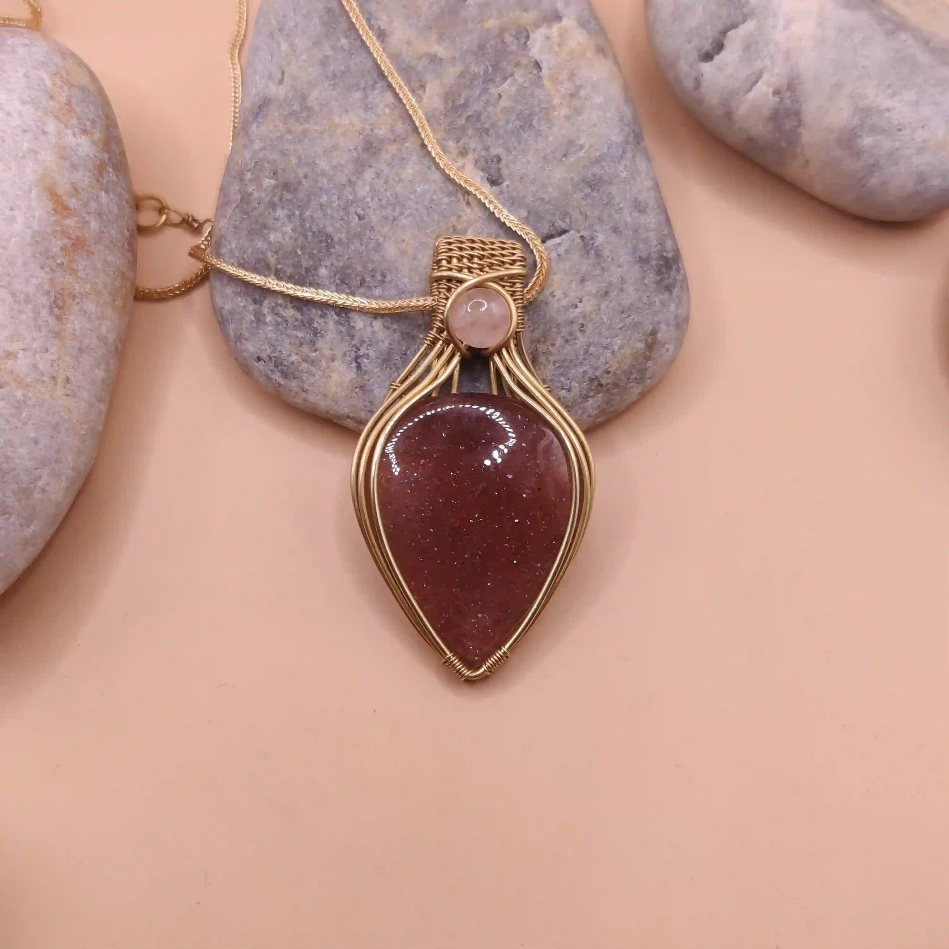 Advithi - Strawberry Quartz and Rose Quartz Necklace 001 SA3 By Sanguine Aura Handcrafted Jewellery