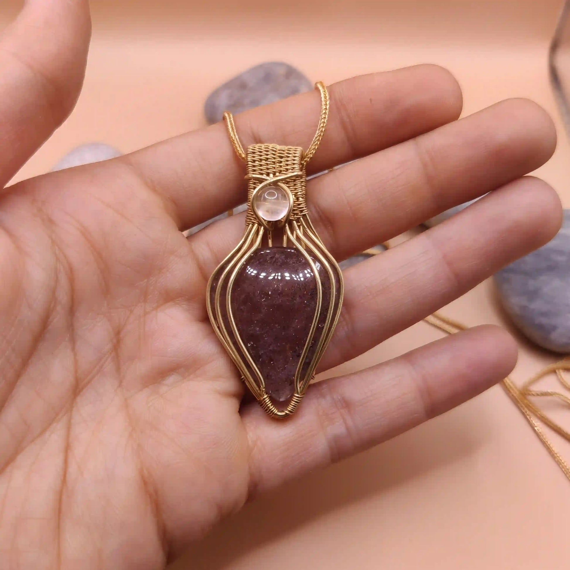 Advithi - Strawberry Quartz and Rose Quartz Necklace 002 By Sanguine Aura Handcrafted Jewellery
