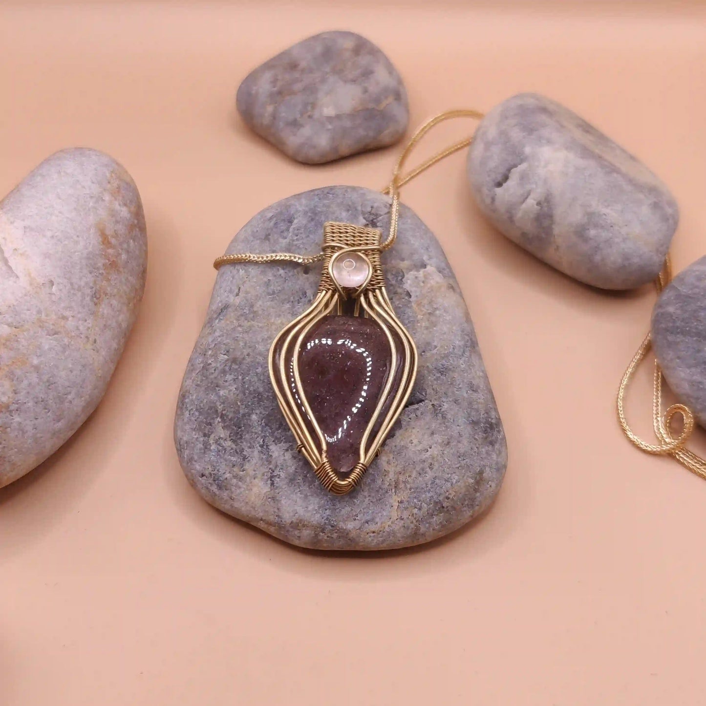 Advithi - Strawberry Quartz and Rose Quartz Necklace 002 SA3 By Sanguine Aura Handcrafted Jewellery