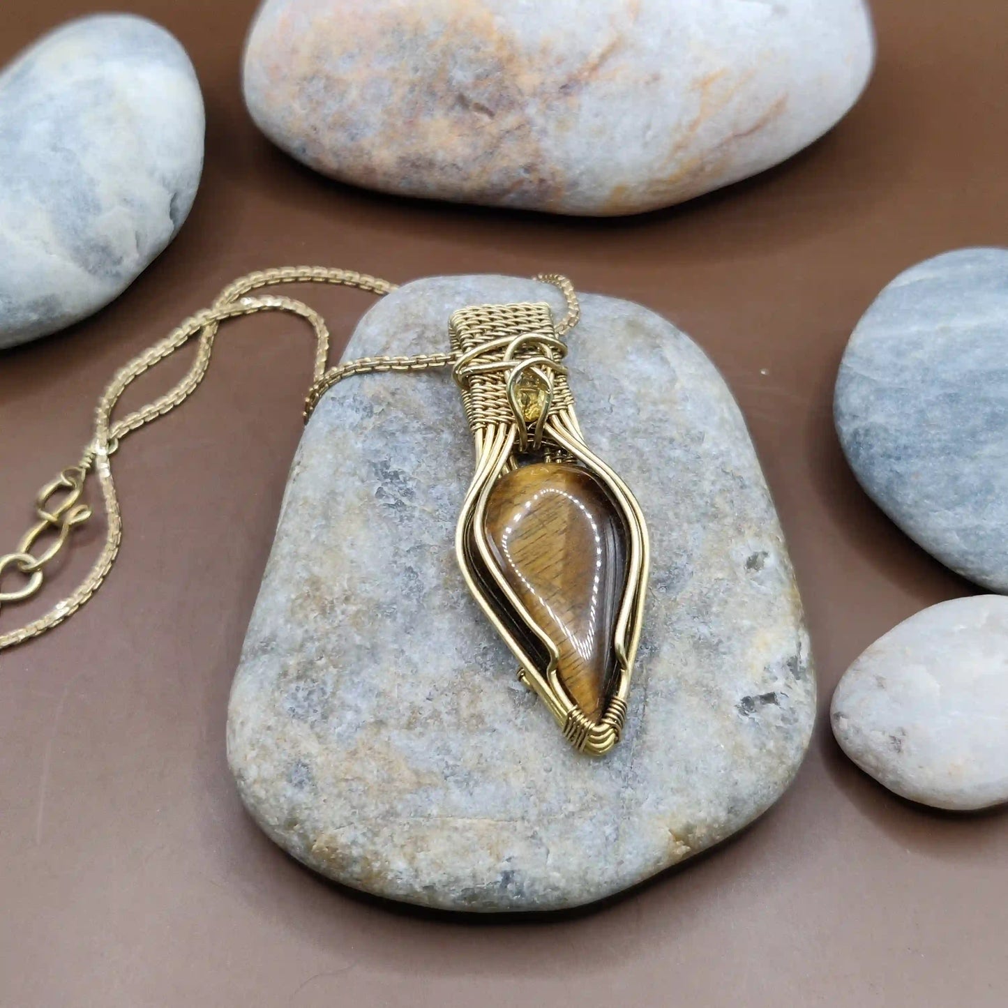Advithi - Tiger's Eye and Citrine Necklace SA1 By Sanguine Aura Handcrafted Jewellery
