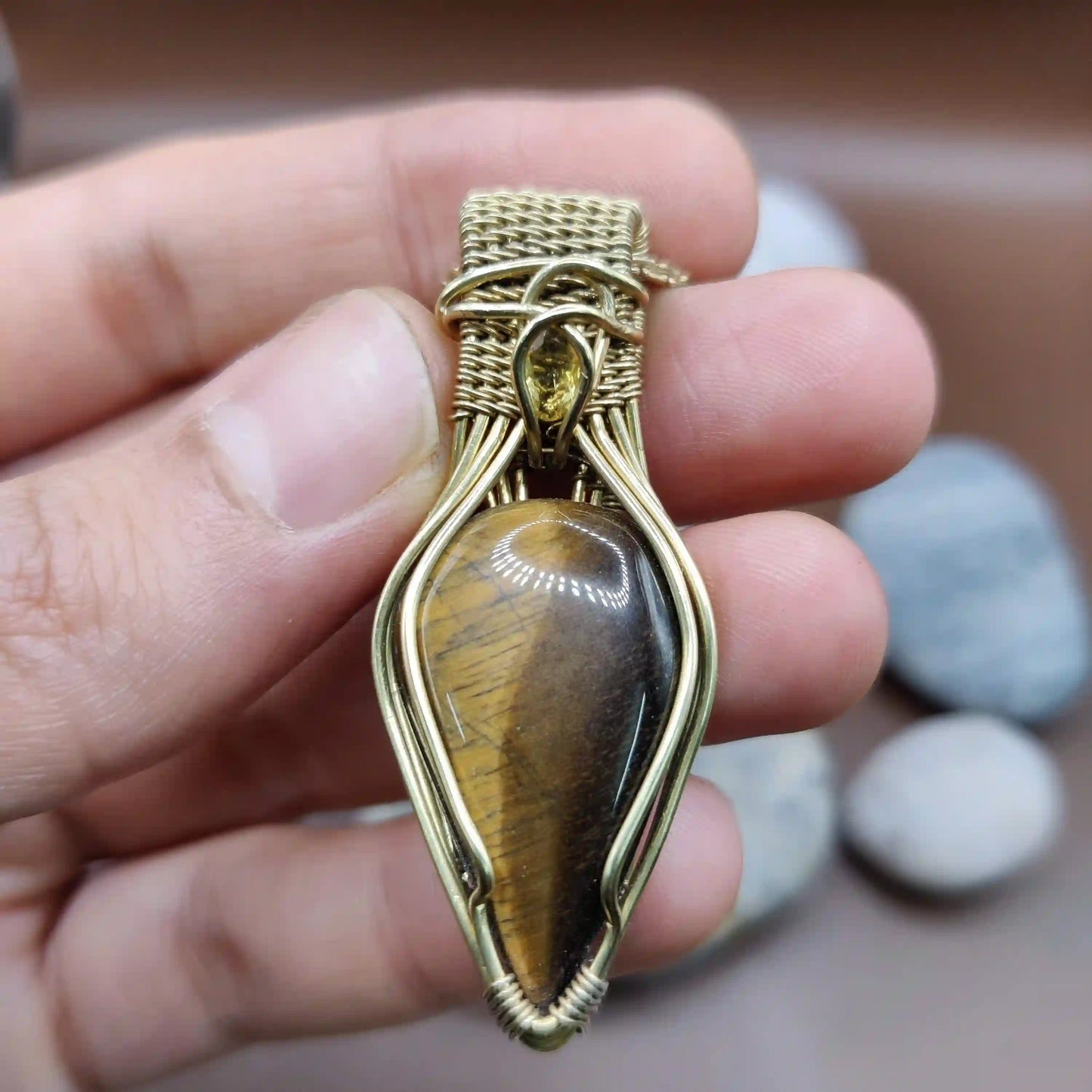 Advithi - Tiger's Eye and Citrine Necklace SA2 By Sanguine Aura Handcrafted Jewellery