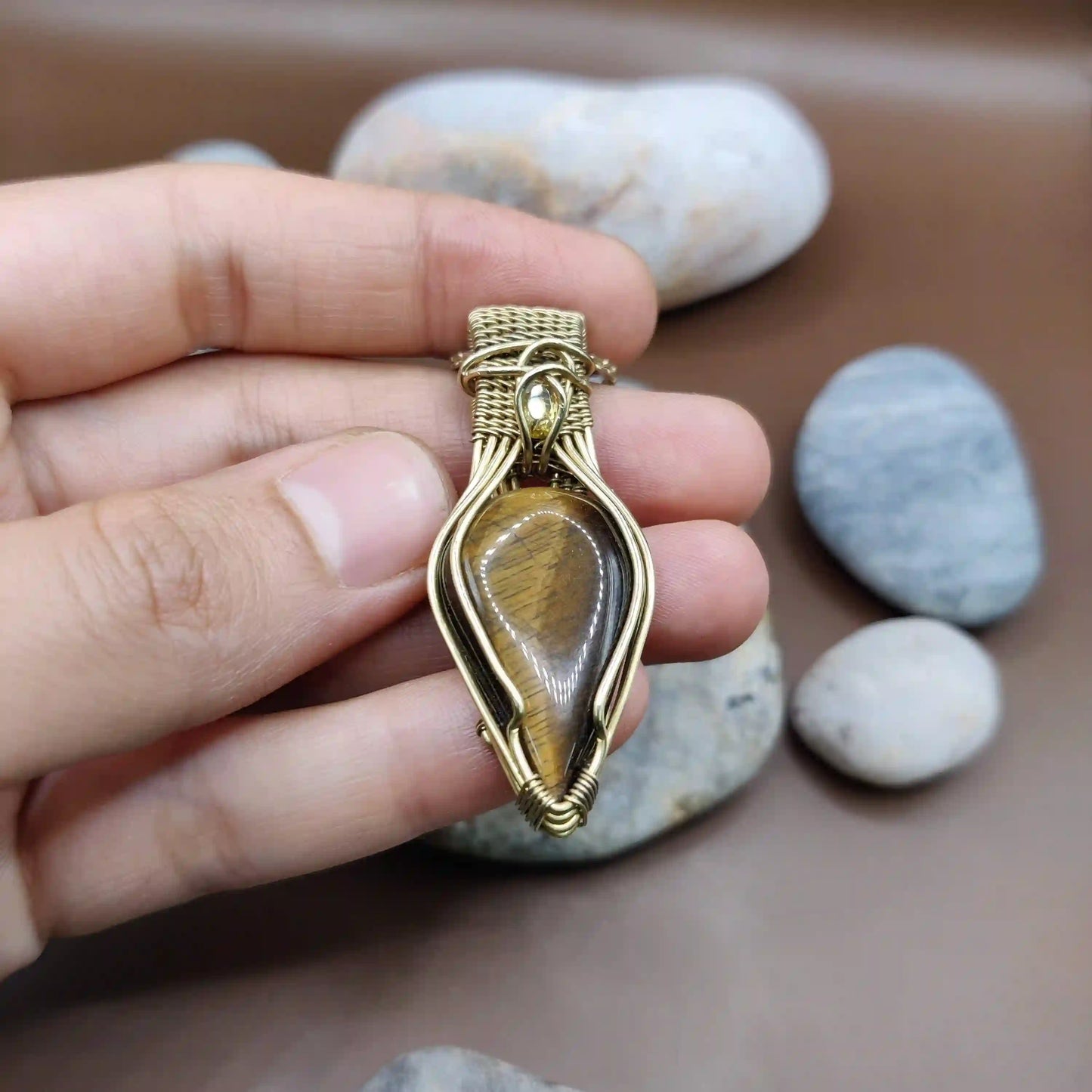 Advithi - Tiger's Eye and Citrine Necklace SA3By Sanguine Aura Handcrafted Jewellery