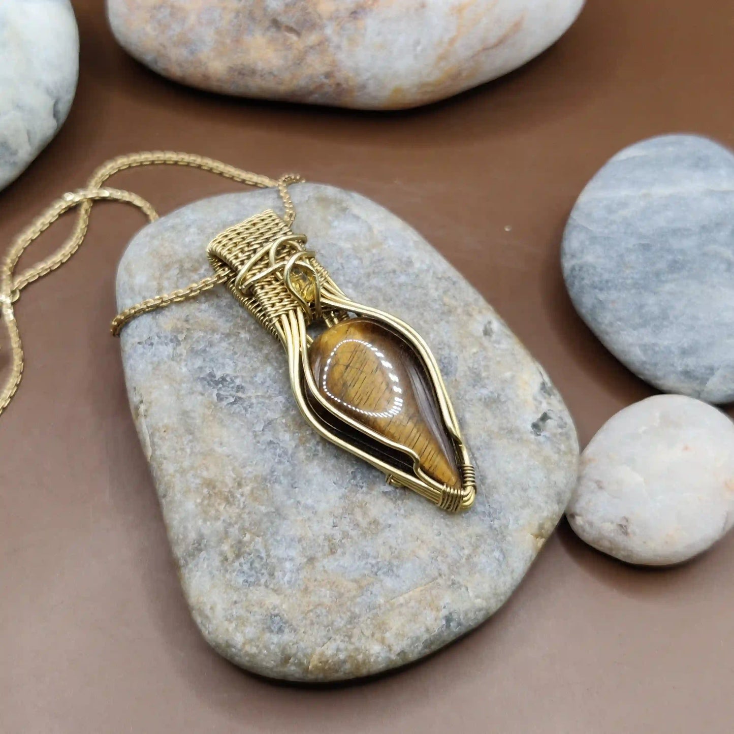 Advithi - Tiger's Eye and Citrine Necklace SA4 By Sanguine Aura Handcrafted Jewellery