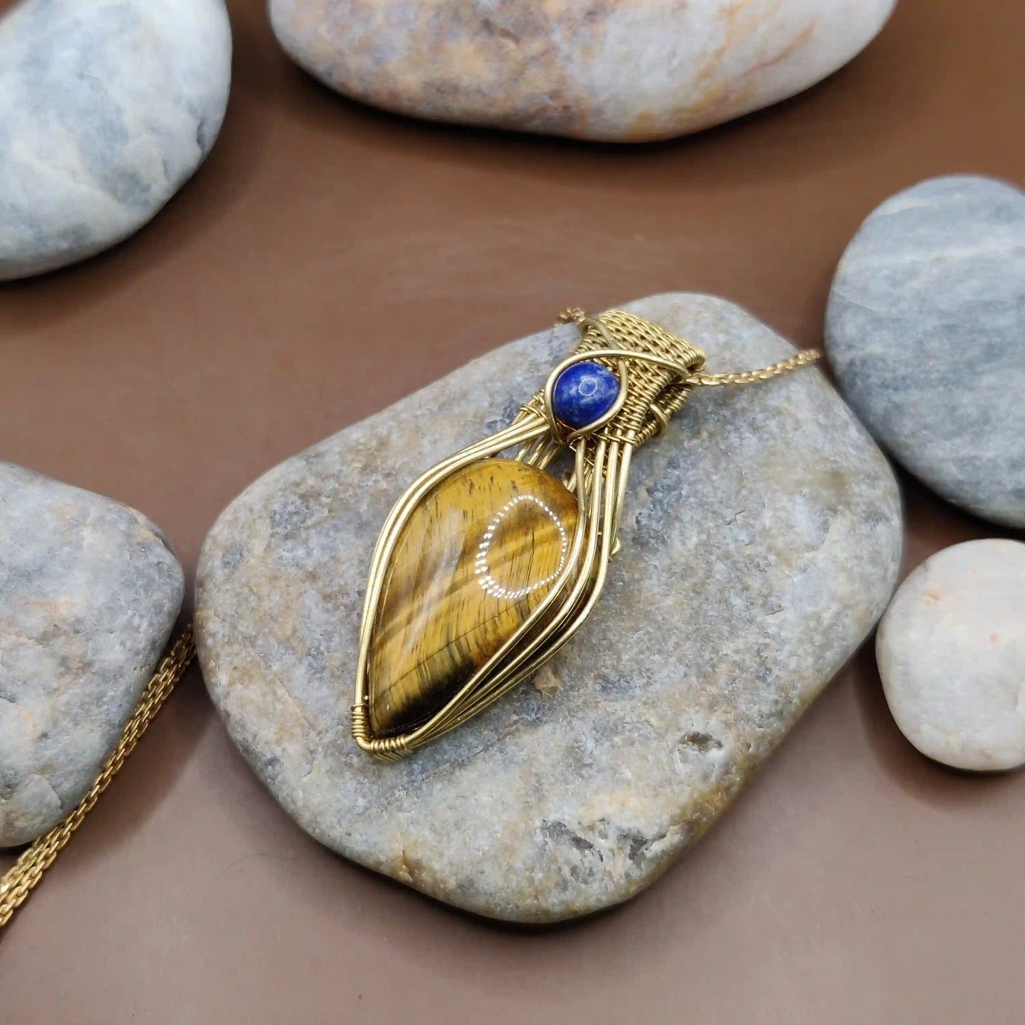 Advithi - Tiger's Eye and Lapis Lazuli Necklace SA1 By Sanguine Aura Handcrafted Jewellery