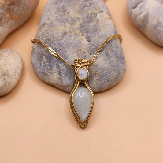Advithi - White Moonstone and Rainbow Moonstone Necklace By Sanguine Aura Handcrafted Jewellery