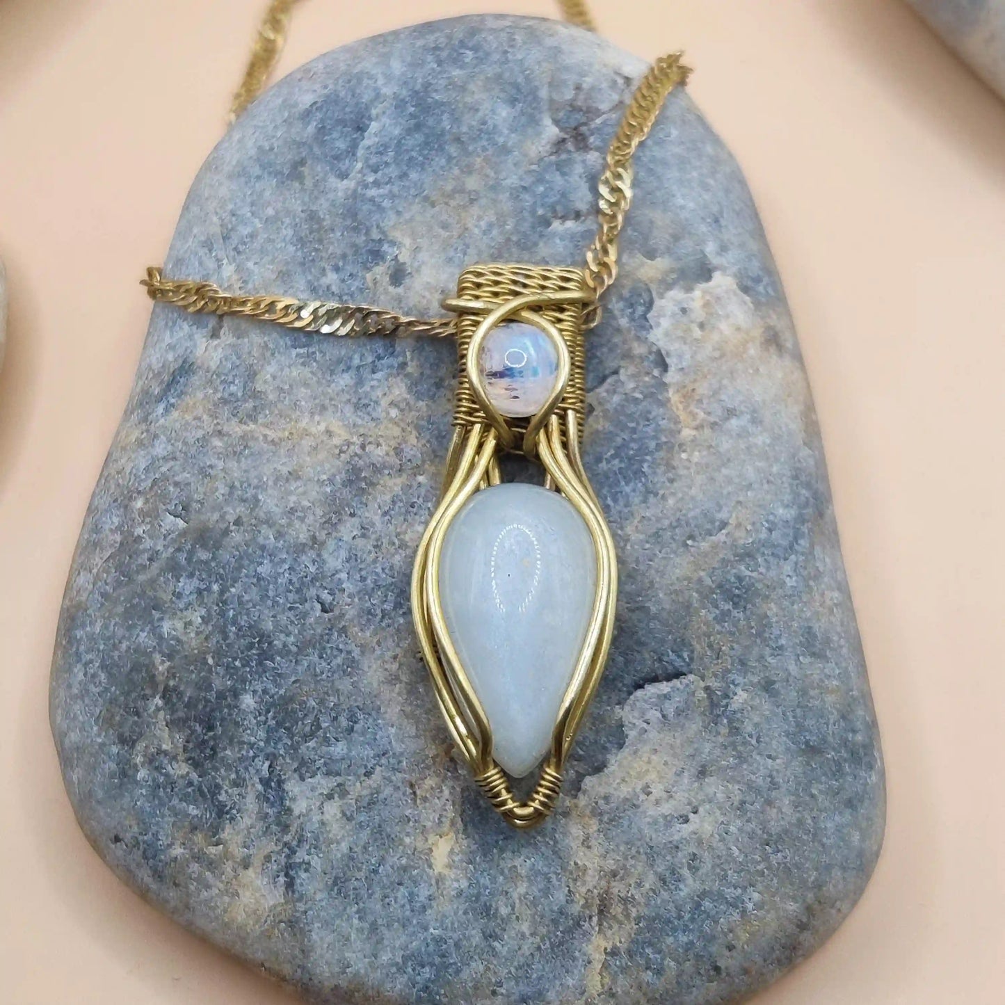 Advithi - White Moonstone and Rainbow Moonstone Necklace SA1 By Sanguine Aura Handcrafted Jewellery
