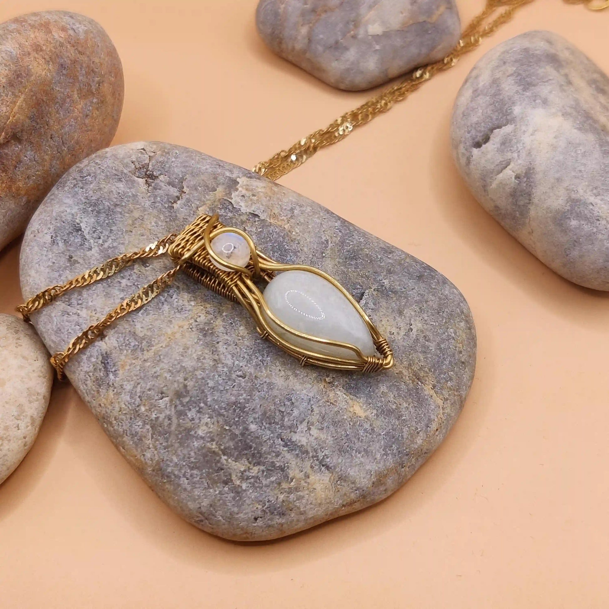Advithi - White Moonstone and Rainbow Moonstone Necklace SA2 By Sanguine Aura Handcrafted Jewellery
