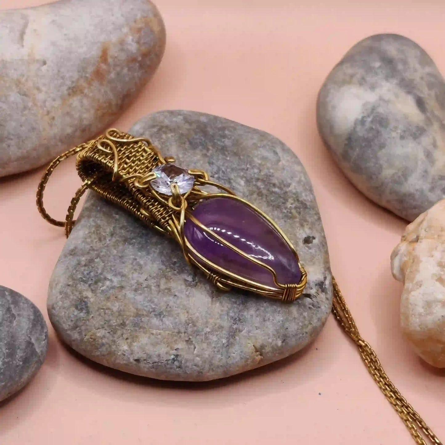 Advithi – Brazilian Amethyst +Cubic Zirconia Necklace By Sanguine Aura Handcrafted Jewellery
