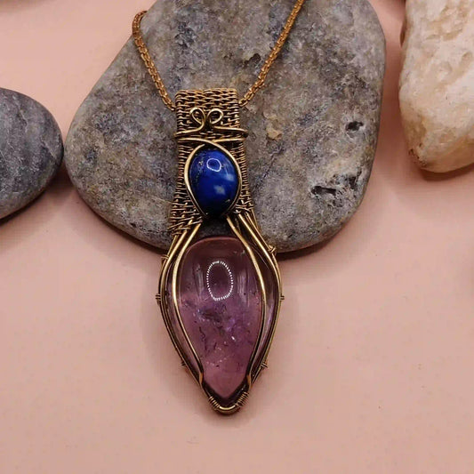 Advithi – Brazilian Amethyst + Lapis Lazuli Necklace SA1 By Sanguine Aura Handcrafted Jewellery