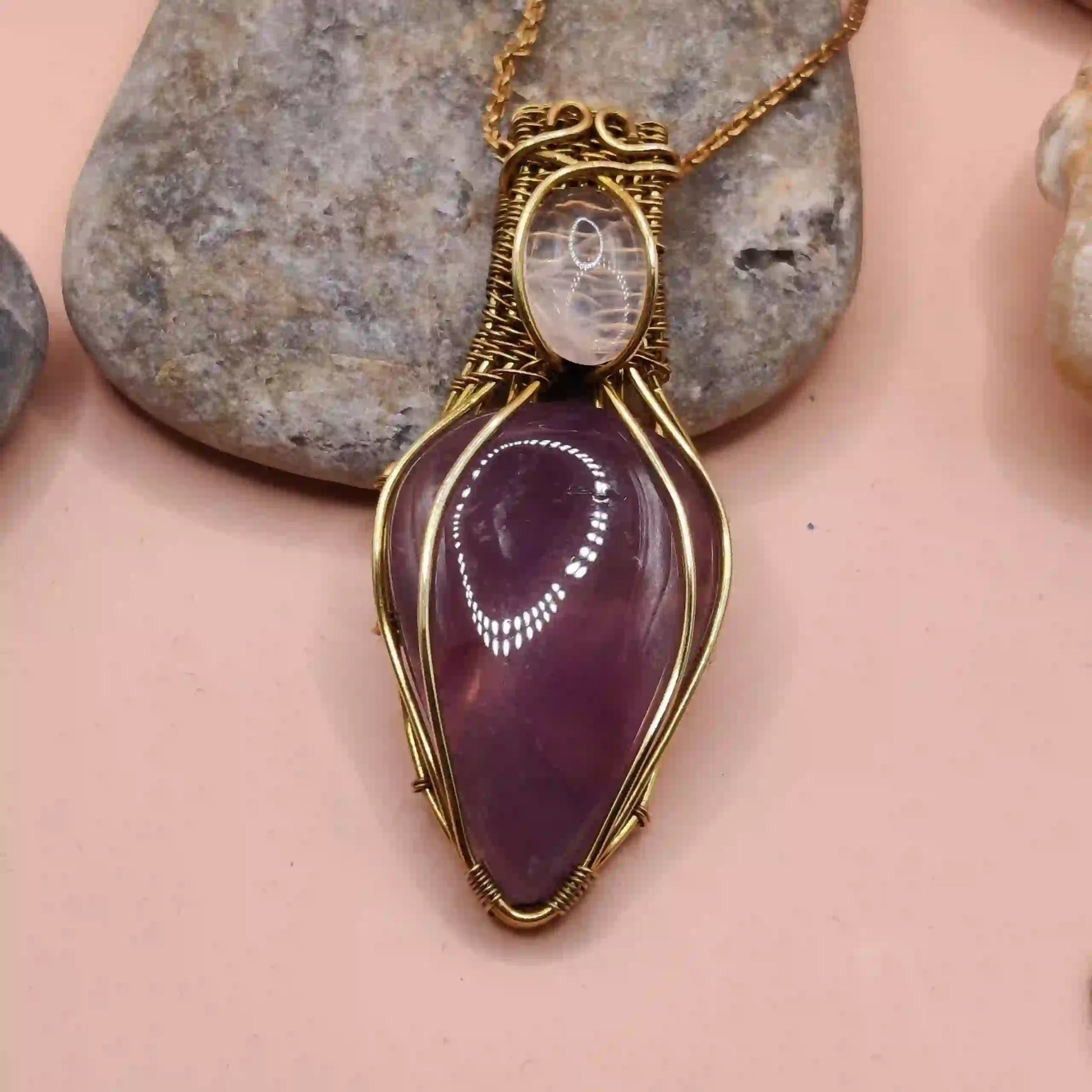 Advithi – Brazilian Amethyst + Rose Quartz Necklace 001 SA1 By Sanguine Aura Handcrafted Jewellery