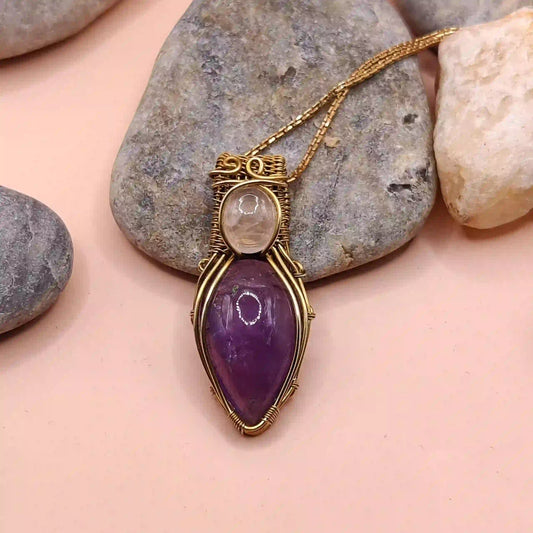 Advithi – Brazilian Amethyst + Rose Quartz Necklace 002 By Sanguine Aura Handcrafted Jewellery