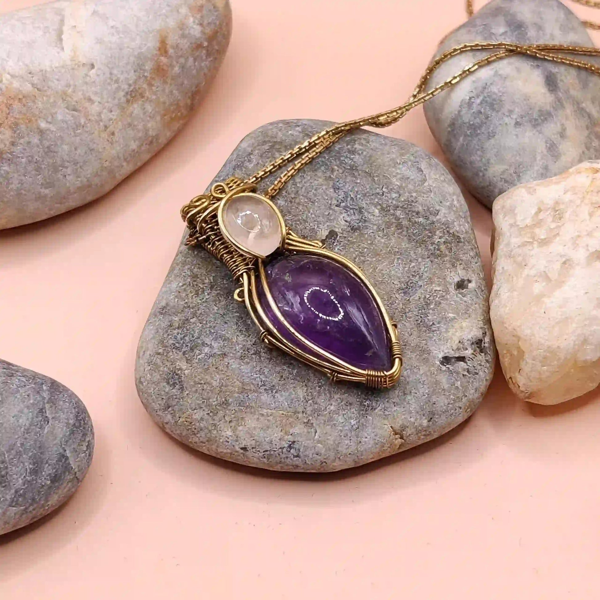 Advithi_Brazilian_Amethyst_Rose_Quartz_Necklace_002 SA1 By Sanguine Aura Handcrafted Jewellery
