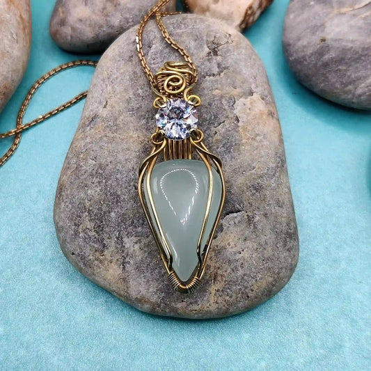 Advithi – Chalcedony And CZ Necklace – 001 By Sanguine Aura Handcrafted Jewellery