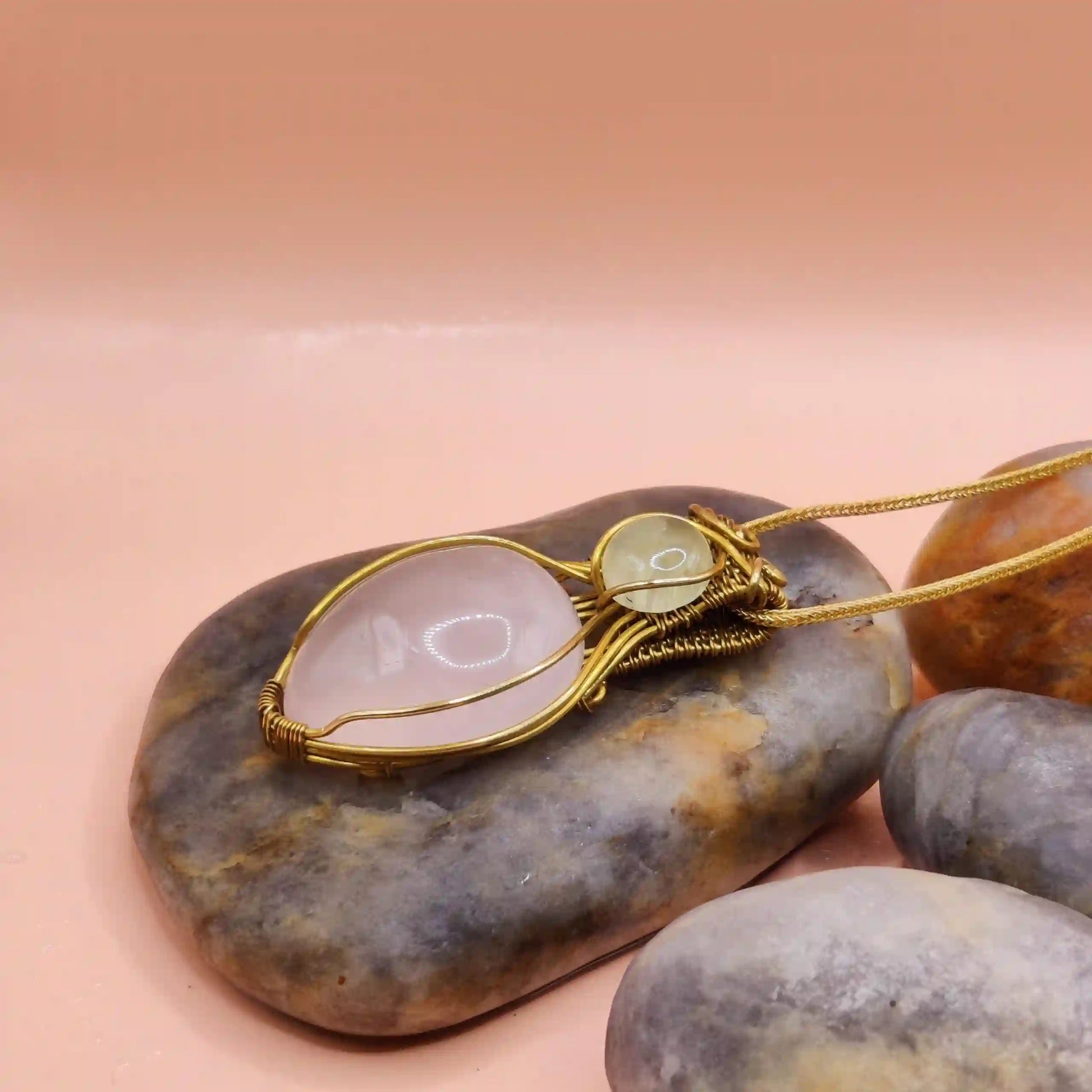 Advithi_Rose_Quartz_Prehnite_Necklace By Sanguine Aura Handcrafted Jewellery
