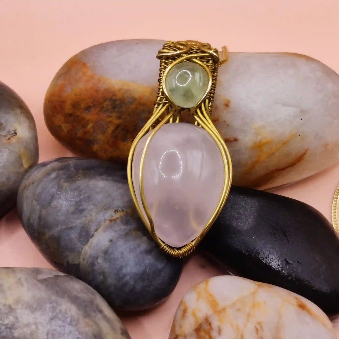 Advithi_Rose_Quartz_Prehnite_Necklace_SA2 By Sanguine Aura Handcrafted Jewellery