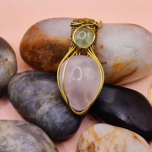 Advithi_Rose_Quartz_Prehnite_Necklace_SA2 By Sanguine Aura Handcrafted Jewellery