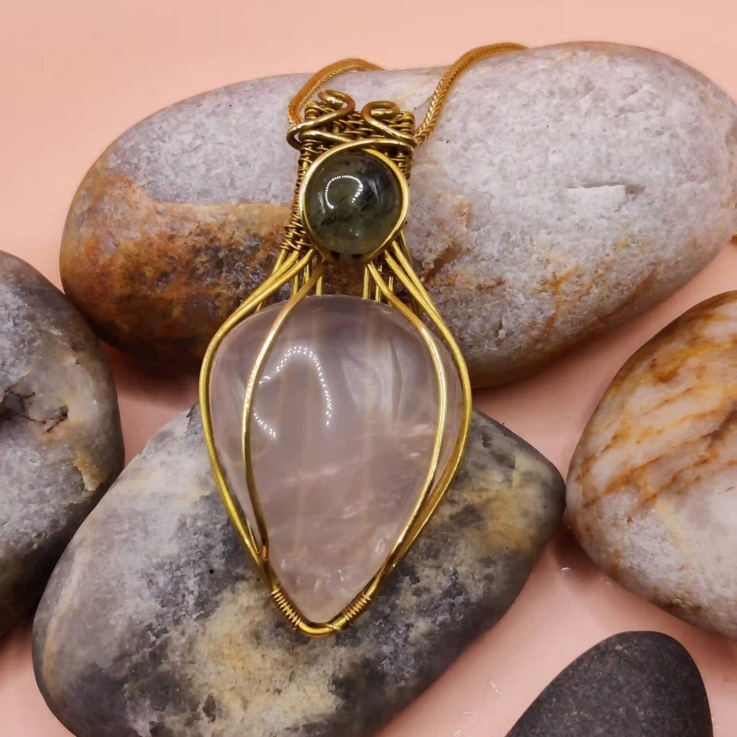 Advithi_Rose_Quartz_Prehnite_Necklace_SA3 By Sanguine Aura Handcrafted Jewellery