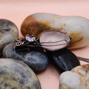 Advithi Rose Quartz and Cubic Zirconia Necklace-003  By Sanguine Aura Handcrafted Jewellery