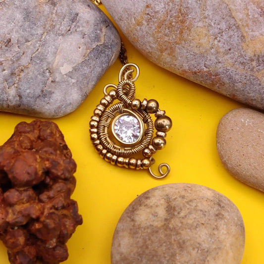 Akira - Cubic Zirconia Necklace By Sanguine Aura Handcrafted Jewellery. Healing Benefits of Cubic Zirconia - Focus, Clarity, Purity, Innocence.